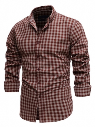 Chemise Décontractée Pour Hommes Col Rabattu Chic À Carreaux Rouge Chemises