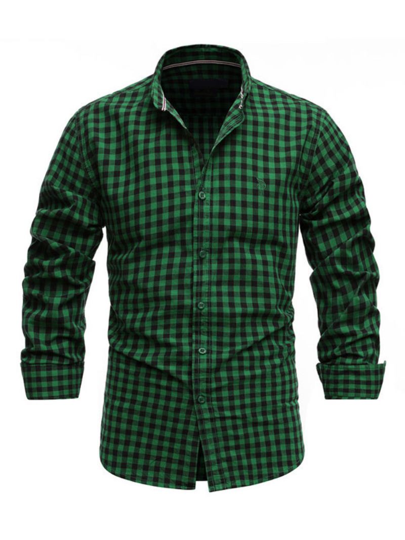 Chemise Décontractée Pour Hommes Col Rabattu Chic À Carreaux Rouge Chemises - Vert