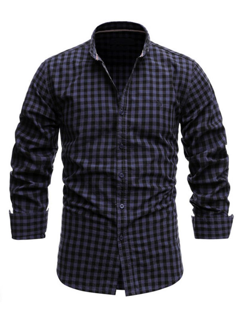 Chemise Décontractée Pour Hommes Col Rabattu Chic À Carreaux Rouge Chemises - Marine Foncé