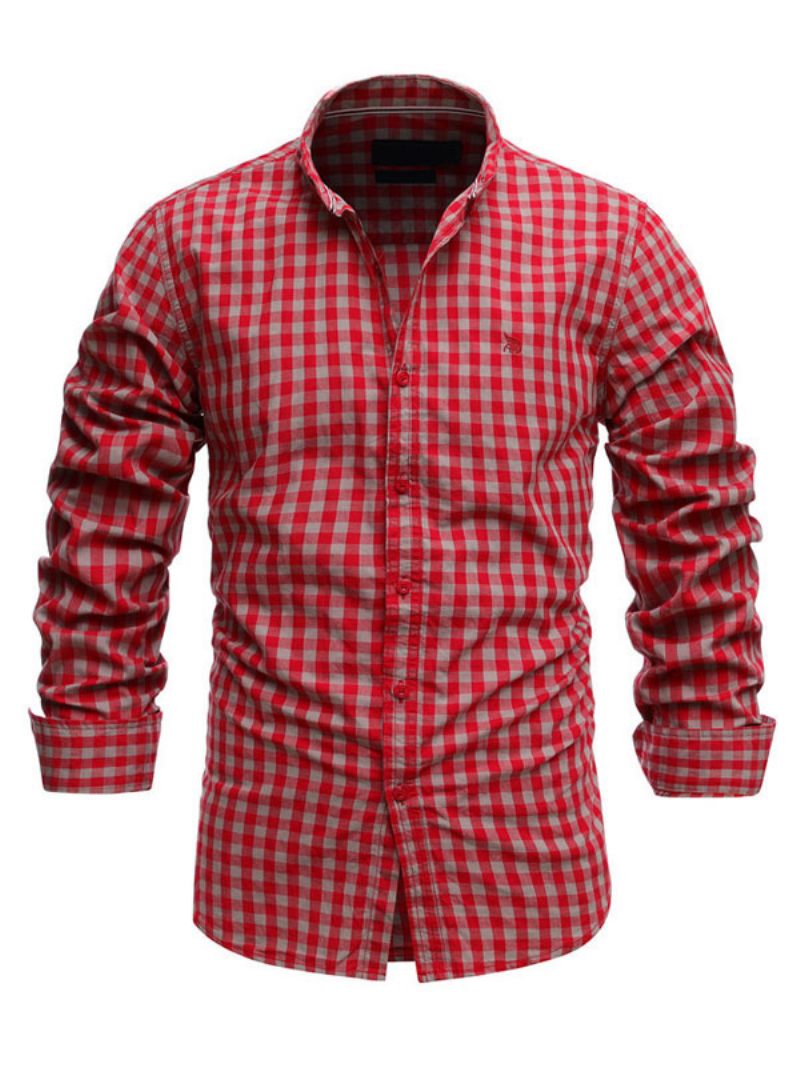 Chemise Décontractée Pour Hommes Col Rabattu Chic À Carreaux Rouge Chemises - Rouge