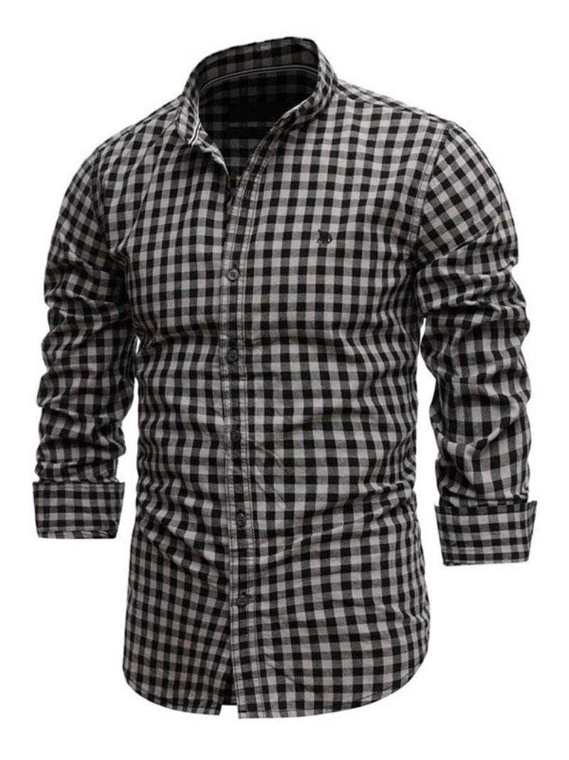 Chemise Décontractée Pour Hommes Col Rabattu Chic À Carreaux Rouge Chemises - Noir