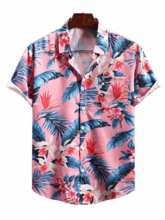 Chemise Décontractée Pour Hommes Col Rabattu Chic Imprimé Rose Chemises