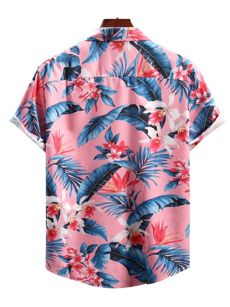 Chemise Décontractée Pour Hommes Col Rabattu Chic Imprimé Rose Chemises - Rose