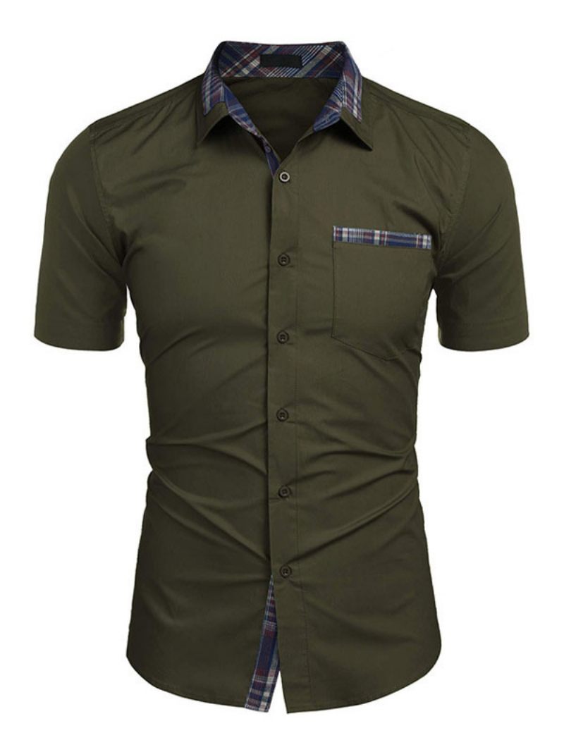 Chemise Décontractée Pour Hommes Col Rabattu Décontracté Amovible Bloc Couleur Chasseur Vert Chemises - Vert Chasseur