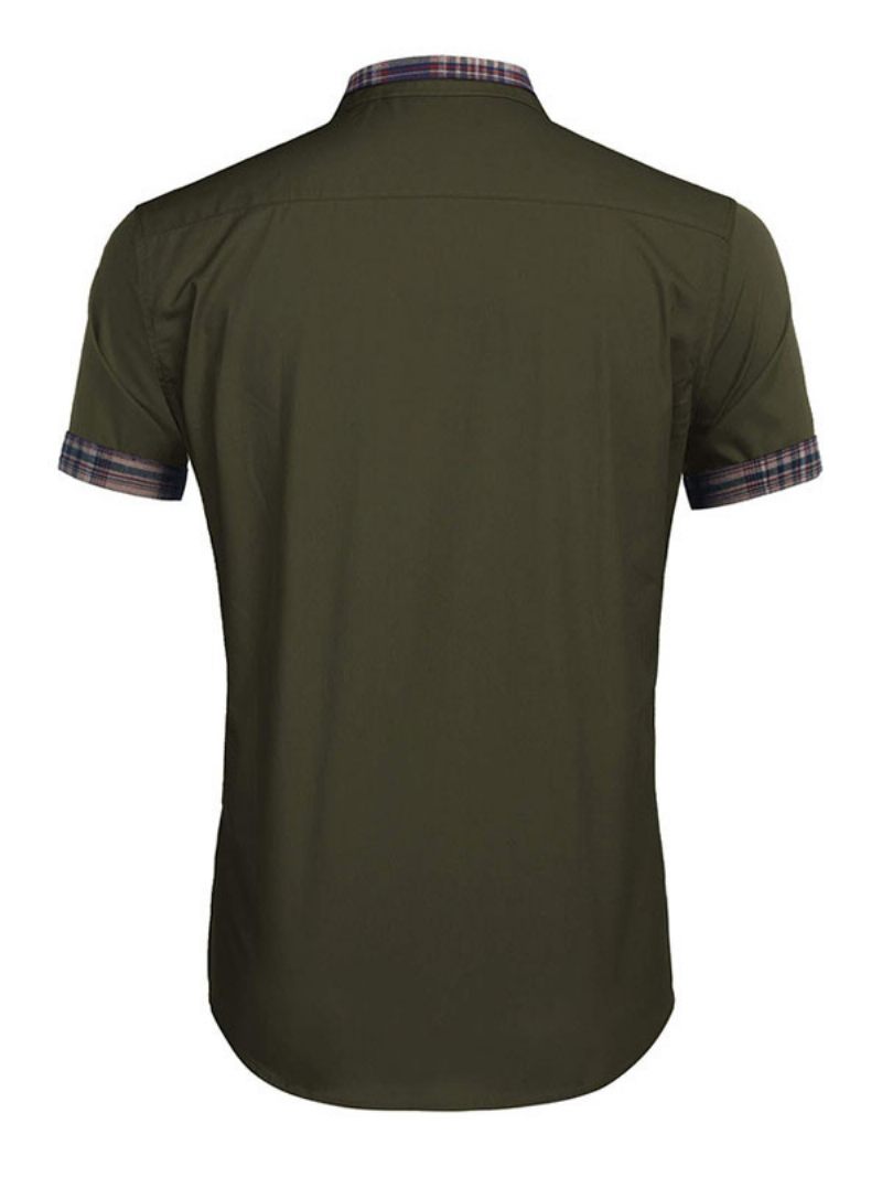 Chemise Décontractée Pour Hommes Col Rabattu Décontracté Amovible Bloc Couleur Chasseur Vert Chemises - Vert Chasseur