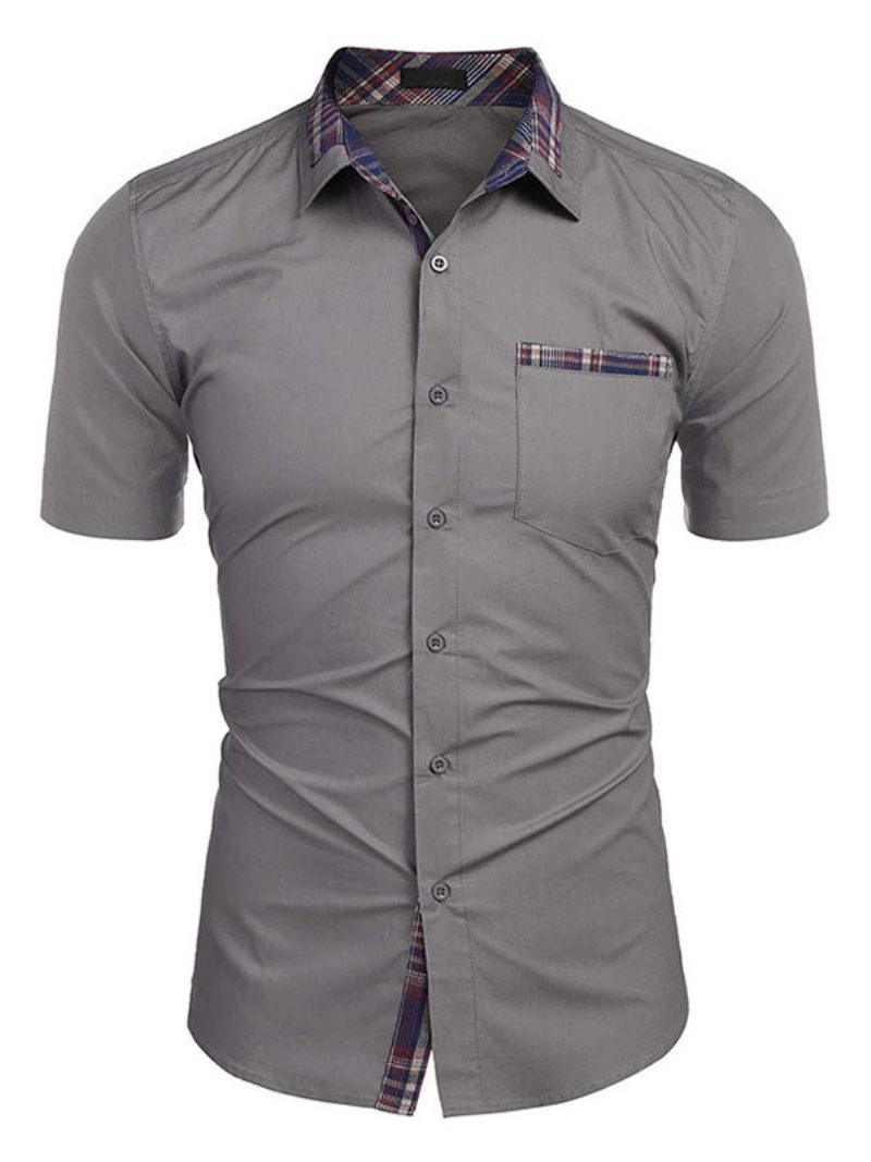 Chemise Décontractée Pour Hommes Col Rabattu Décontracté Amovible Bloc Couleur Chasseur Vert Chemises - Gris