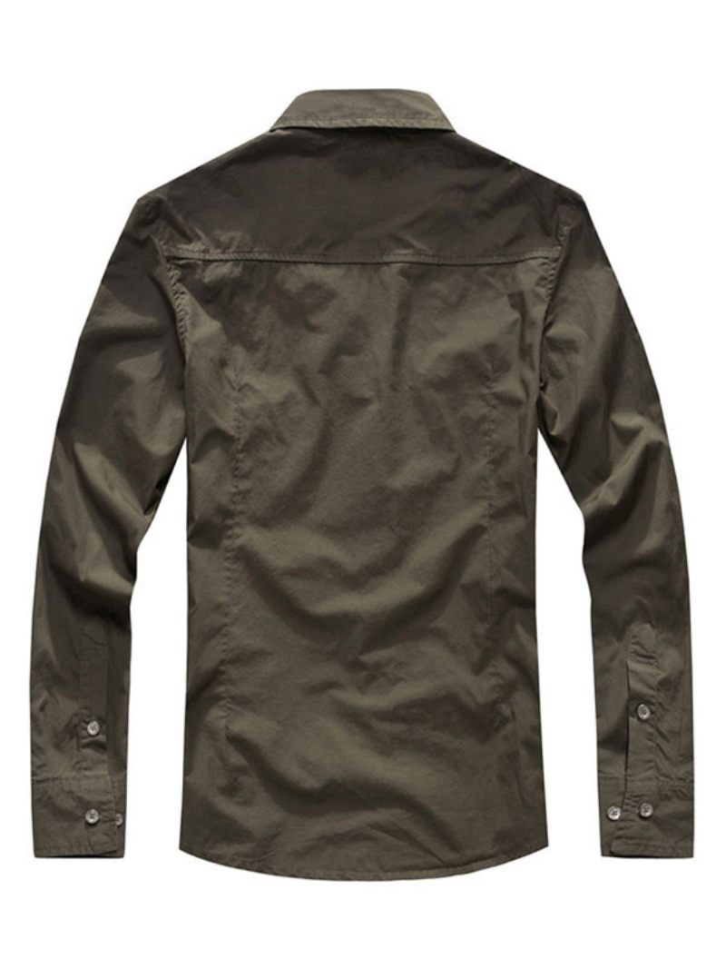 Chemise Décontractée Pour Hommes Col Rabattu Décontracté Asymétrique Patchwork Chasseur Vert Chemises - Vert Chasseur