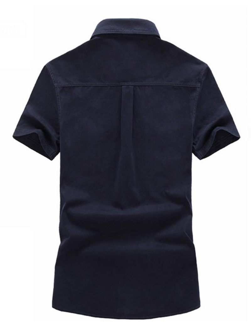 Chemise Décontractée Pour Hommes Col Rabattu Décontracté Asymétrique Patchwork Marine Foncé Chemises - Bleu Marine Foncé