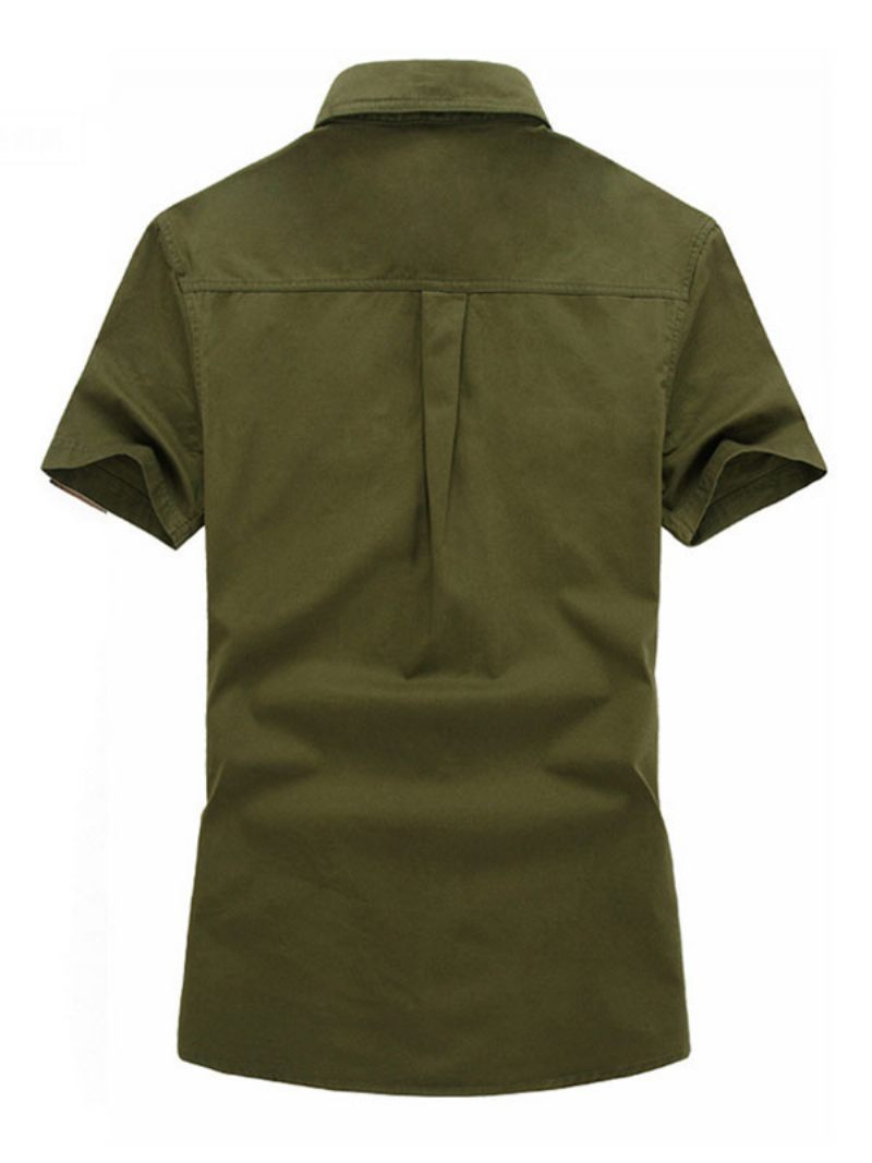 Chemise Décontractée Pour Hommes Col Rabattu Décontracté Asymétrique Patchwork Marine Foncé Chemises - Vert Chasseur