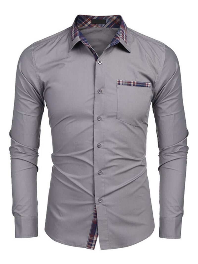 Chemise Décontractée Pour Hommes Col Rabattu Décontracté Bloc Couleur Amovible Bleu Bébé Chemises