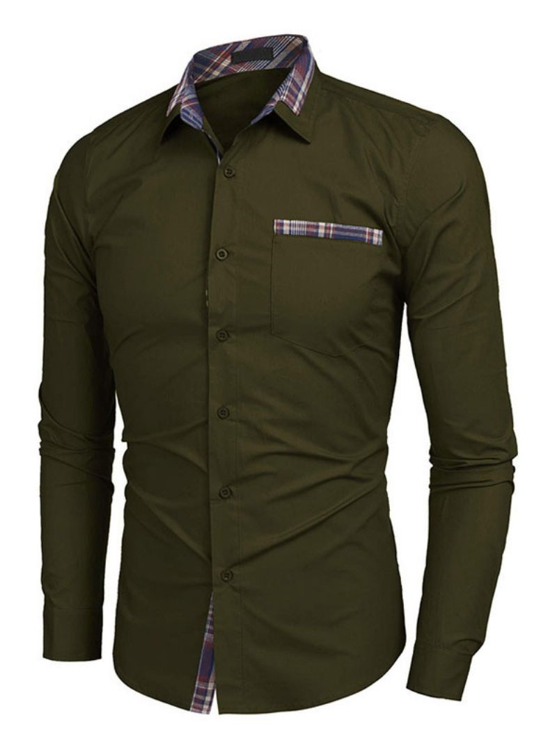 Chemise Décontractée Pour Hommes Col Rabattu Décontracté Bloc Couleur Amovible Bleu Bébé Chemises - Vert Chasseur