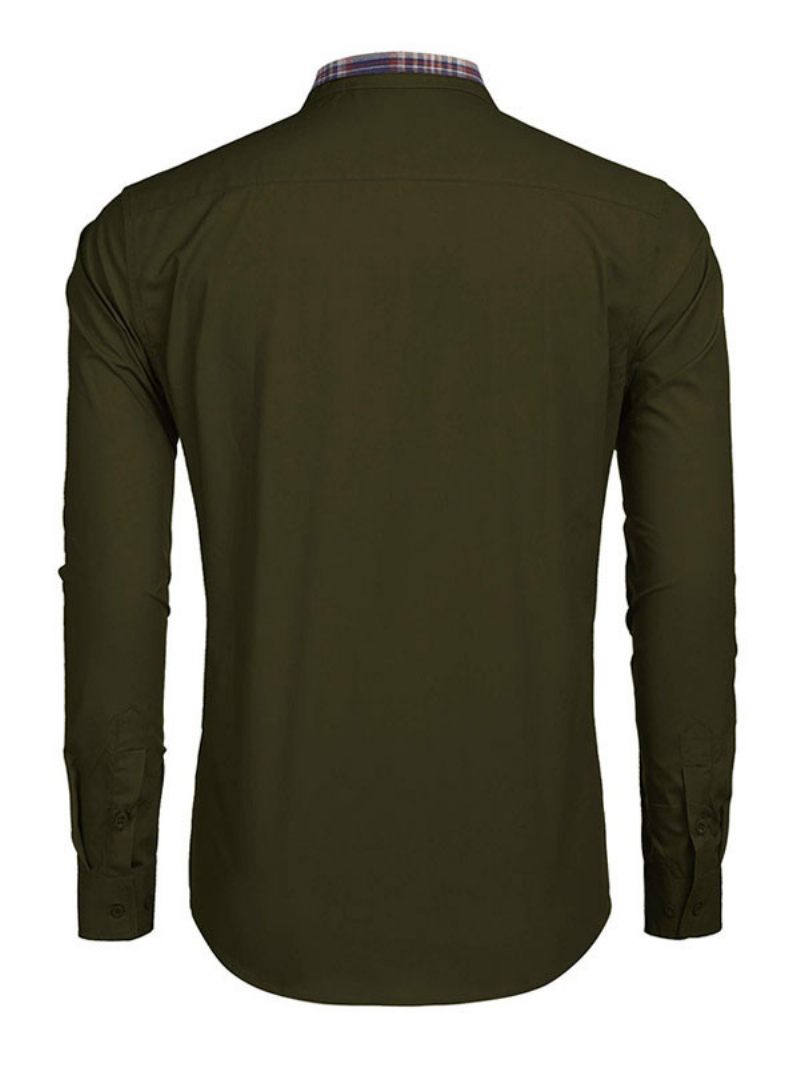 Chemise Décontractée Pour Hommes Col Rabattu Décontracté Bloc Couleur Amovible Bleu Bébé Chemises - Vert Chasseur