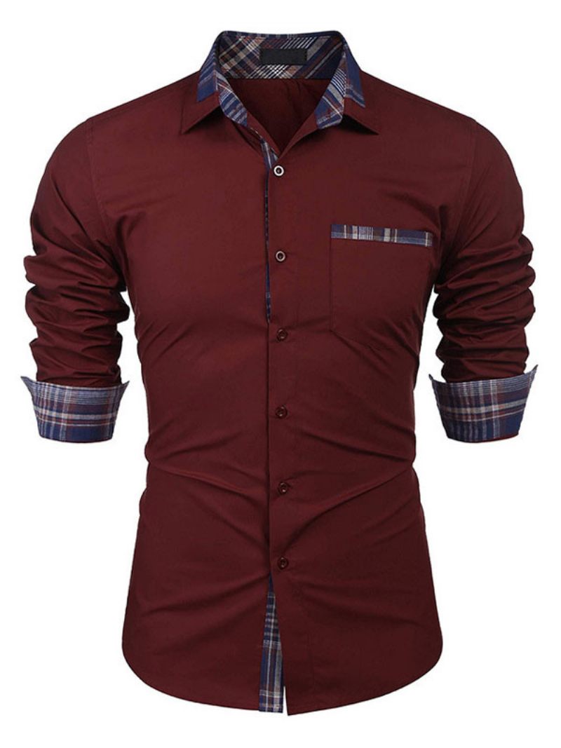 Chemise Décontractée Pour Hommes Col Rabattu Décontracté Bloc Couleur Amovible Bleu Bébé Chemises - Bourgogne