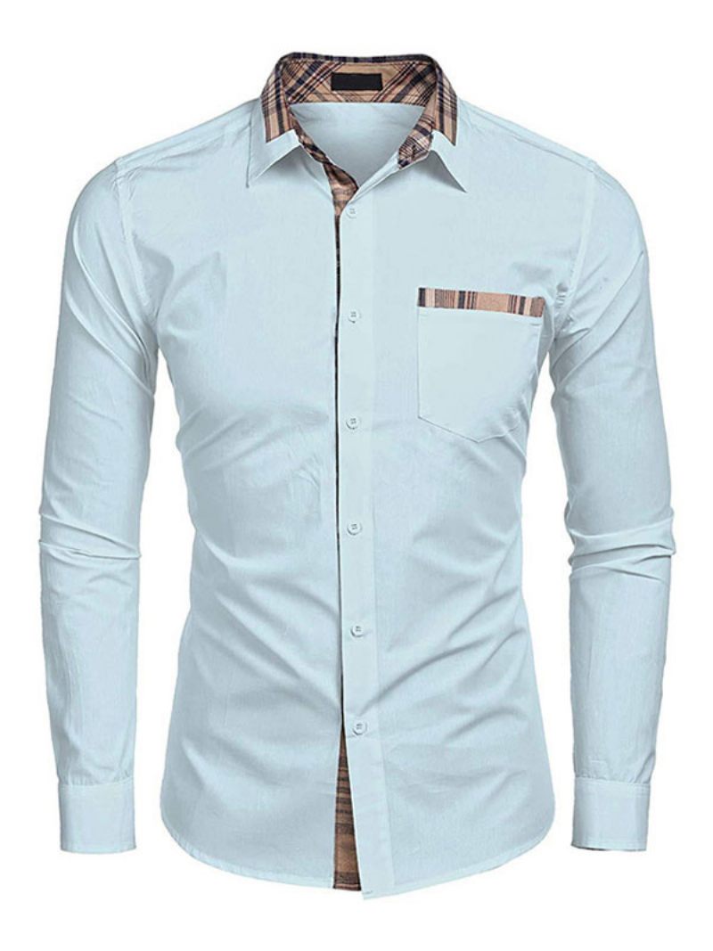 Chemise Décontractée Pour Hommes Col Rabattu Décontracté Bloc Couleur Amovible Bleu Bébé Chemises - Bleu Bébé