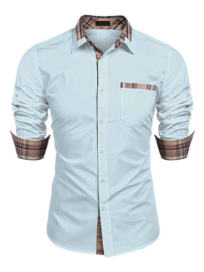 Chemise Décontractée Pour Hommes Col Rabattu Décontracté Bloc Couleur Amovible Bleu Bébé Chemises - Bleu Bébé