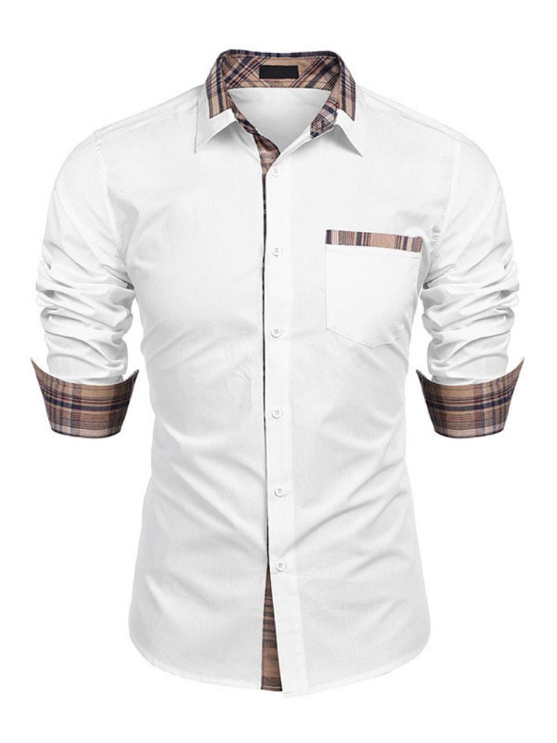 Chemise Décontractée Pour Hommes Col Rabattu Décontracté Bloc Couleur Amovible Bleu Bébé Chemises - Blanc