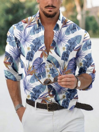 Chemise Décontractée Pour Hommes Col Rabattu Décontracté Imprimé Fleuri Bleu Ciel Clair Chemises D'été