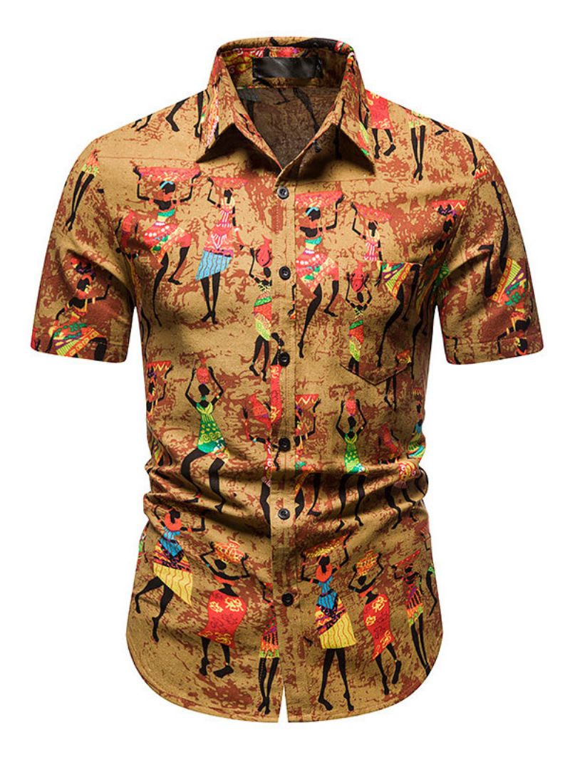 Chemise Décontractée Pour Hommes Col Rabattu Illustration Chemises Ambre