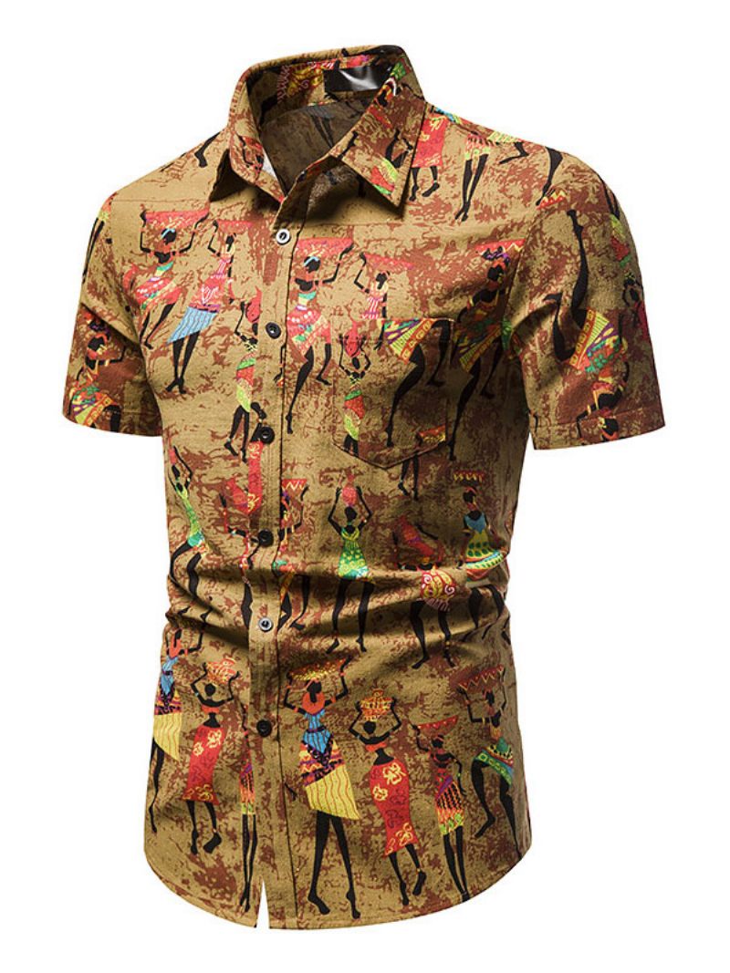 Chemise Décontractée Pour Hommes Col Rabattu Illustration Chemises Ambre - Ambre