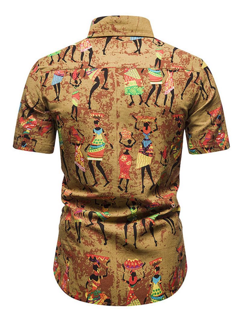 Chemise Décontractée Pour Hommes Col Rabattu Illustration Chemises Ambre - Ambre