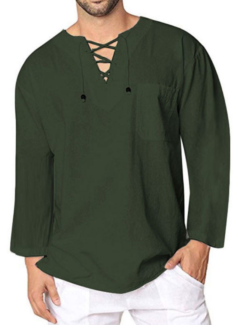 Chemise Décontractée Pour Hommes Col V Chemises Décontractées Bleu Marine Foncé - Olive