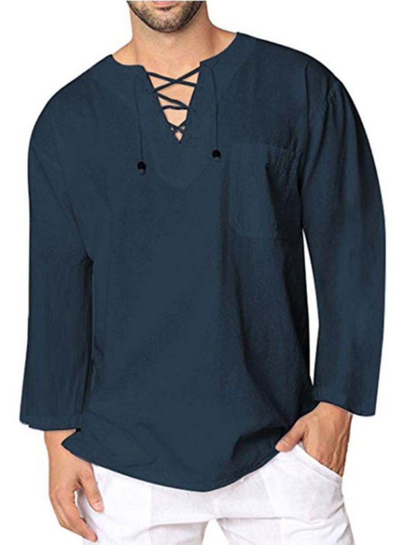 Chemise Décontractée Pour Hommes Col V Chemises Décontractées Bleu Marine Foncé - Marine Foncé