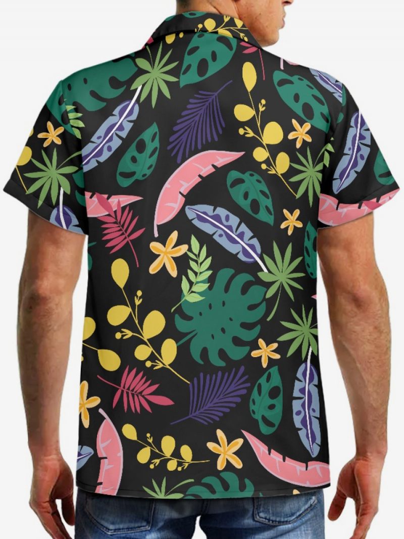 Chemise Décontractée Pour Hommes Haut Décontracté Imprimé Tropical - Noir