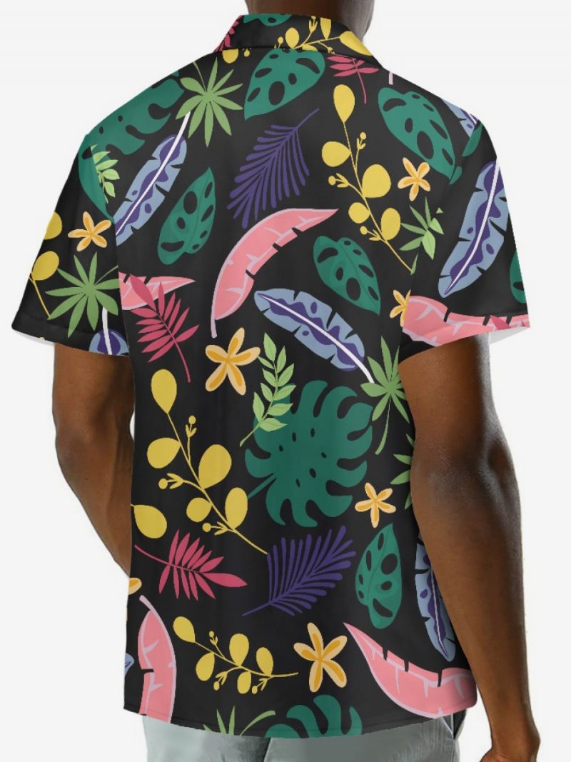 Chemise Décontractée Pour Hommes Haut Décontracté Imprimé Tropical - Noir