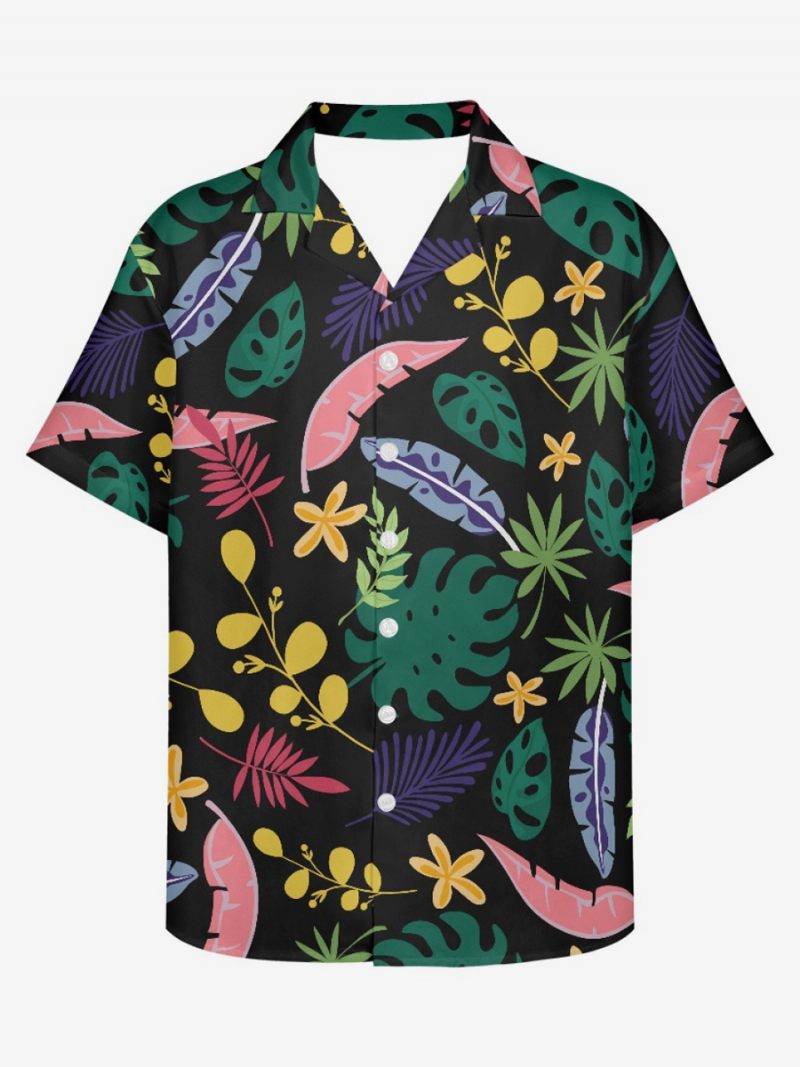 Chemise Décontractée Pour Hommes Haut Décontracté Imprimé Tropical - Noir