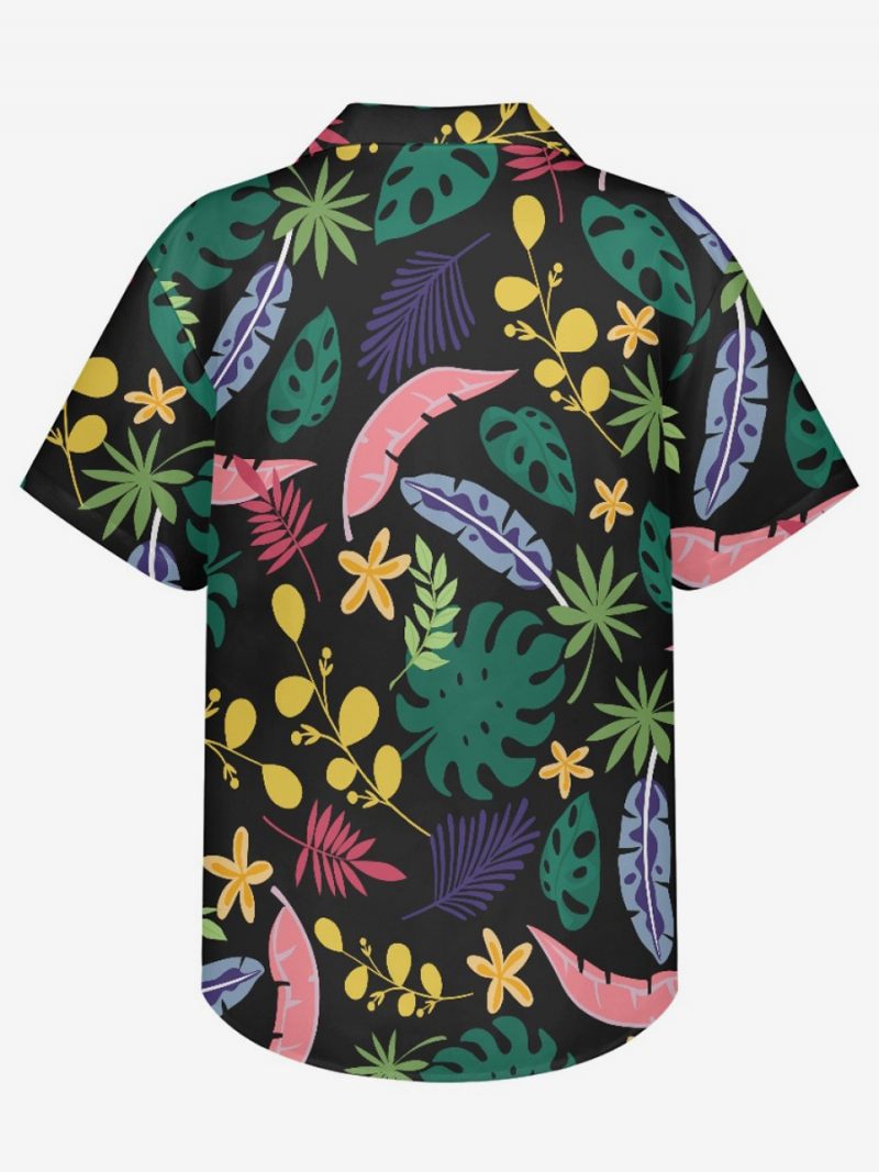 Chemise Décontractée Pour Hommes Haut Décontracté Imprimé Tropical - Noir