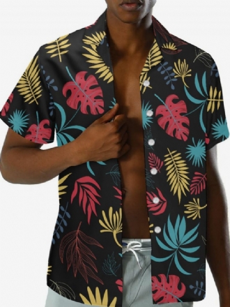 Chemise Décontractée À Manches Courtes Pour Hommes Haut Hawaïen Imprimé Tropical Noir