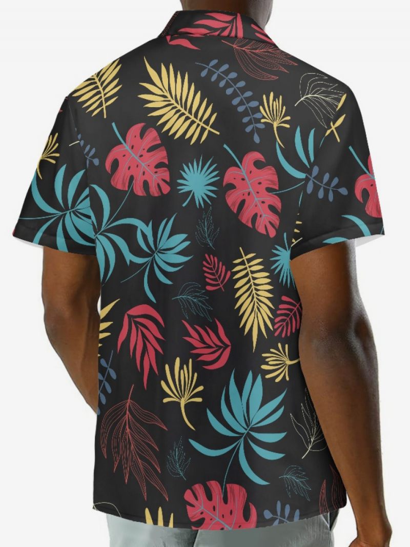 Chemise Décontractée À Manches Courtes Pour Hommes Haut Hawaïen Imprimé Tropical Noir - Noir