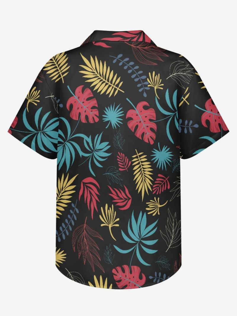 Chemise Décontractée À Manches Courtes Pour Hommes Haut Hawaïen Imprimé Tropical Noir - Noir