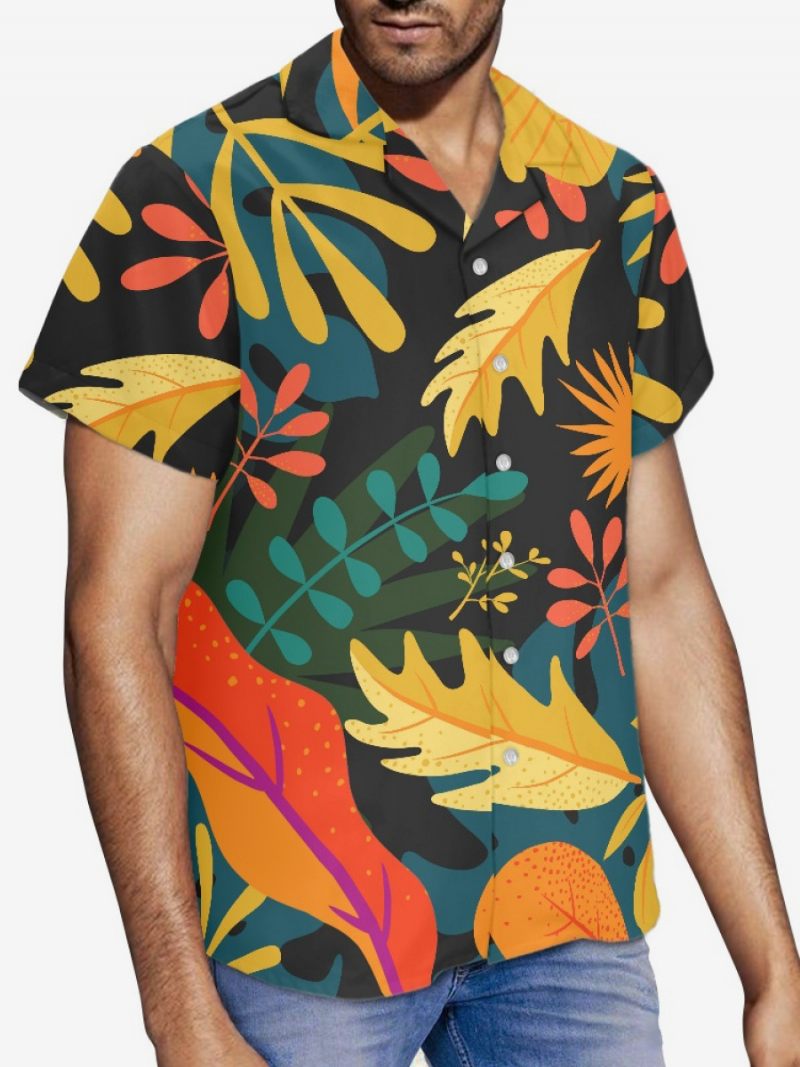 Chemise Hawaïenne À Manches Courtes Pour Hommes Haut Vacances Hawaïen Imprimé Tropical - Noir