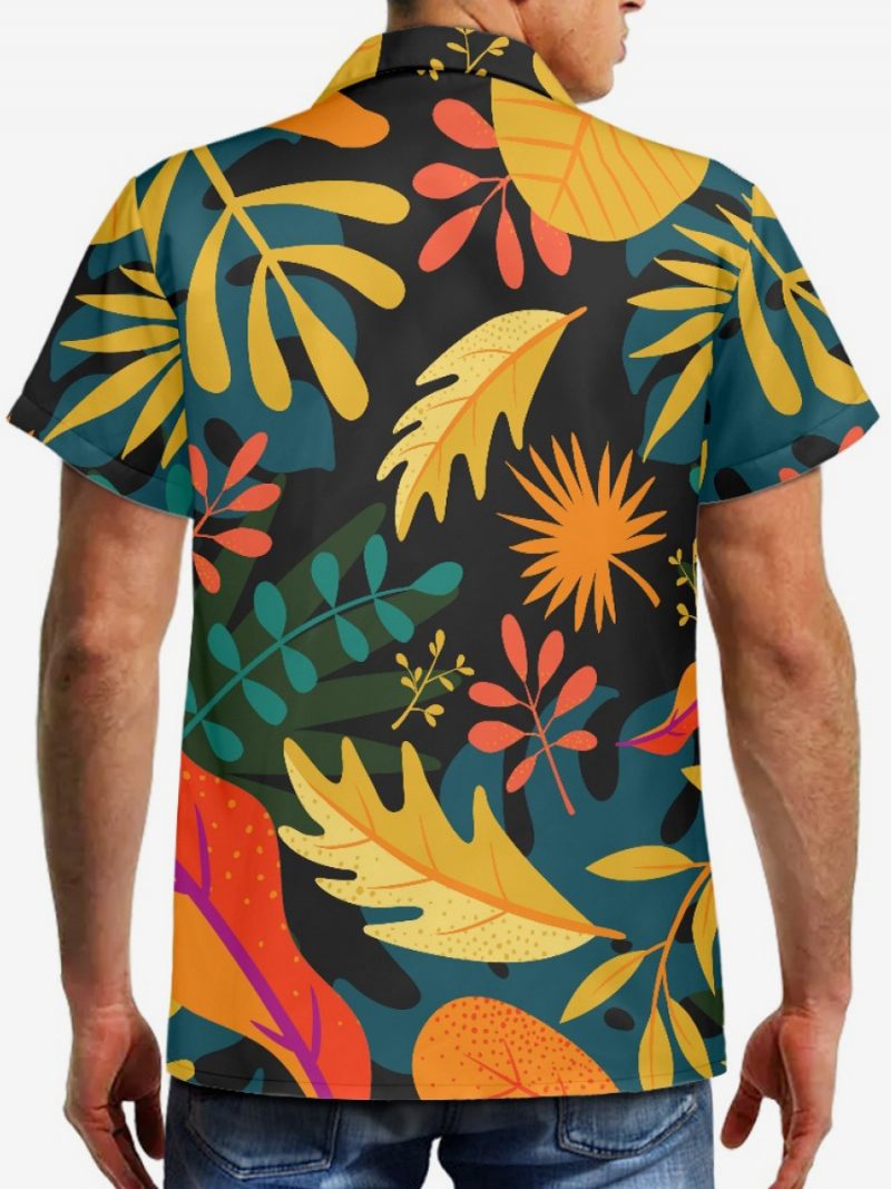 Chemise Hawaïenne À Manches Courtes Pour Hommes Haut Vacances Hawaïen Imprimé Tropical - Noir