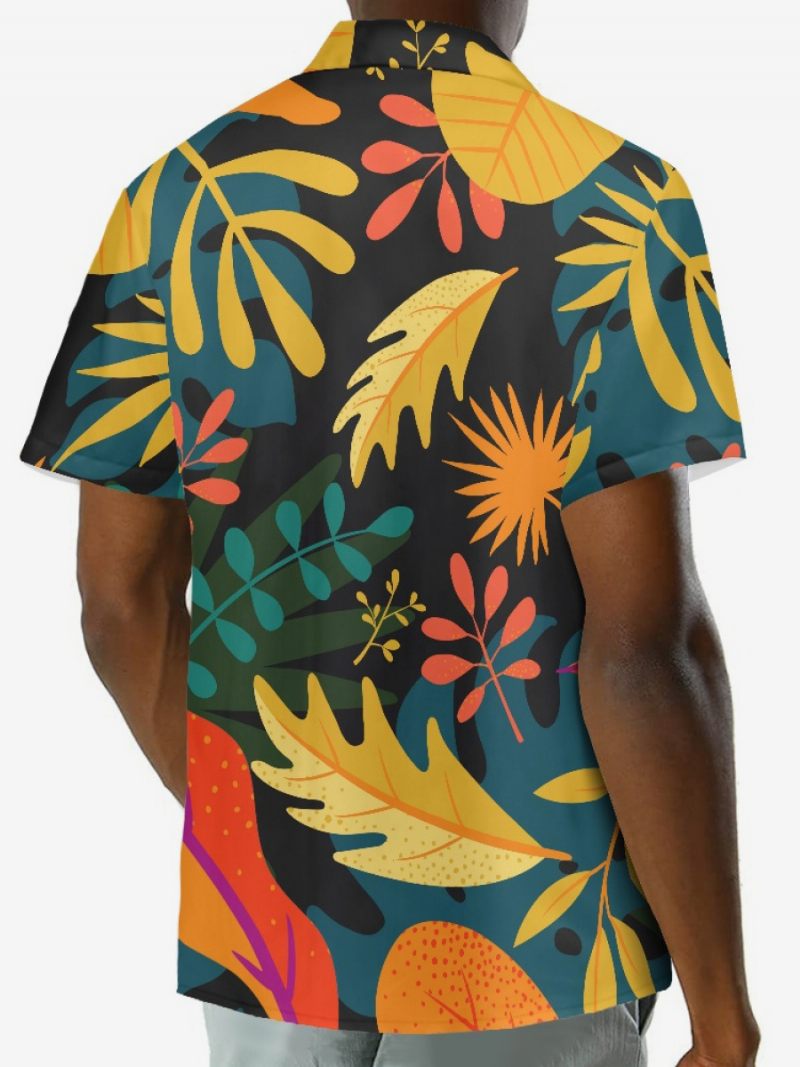 Chemise Hawaïenne À Manches Courtes Pour Hommes Haut Vacances Hawaïen Imprimé Tropical - Noir