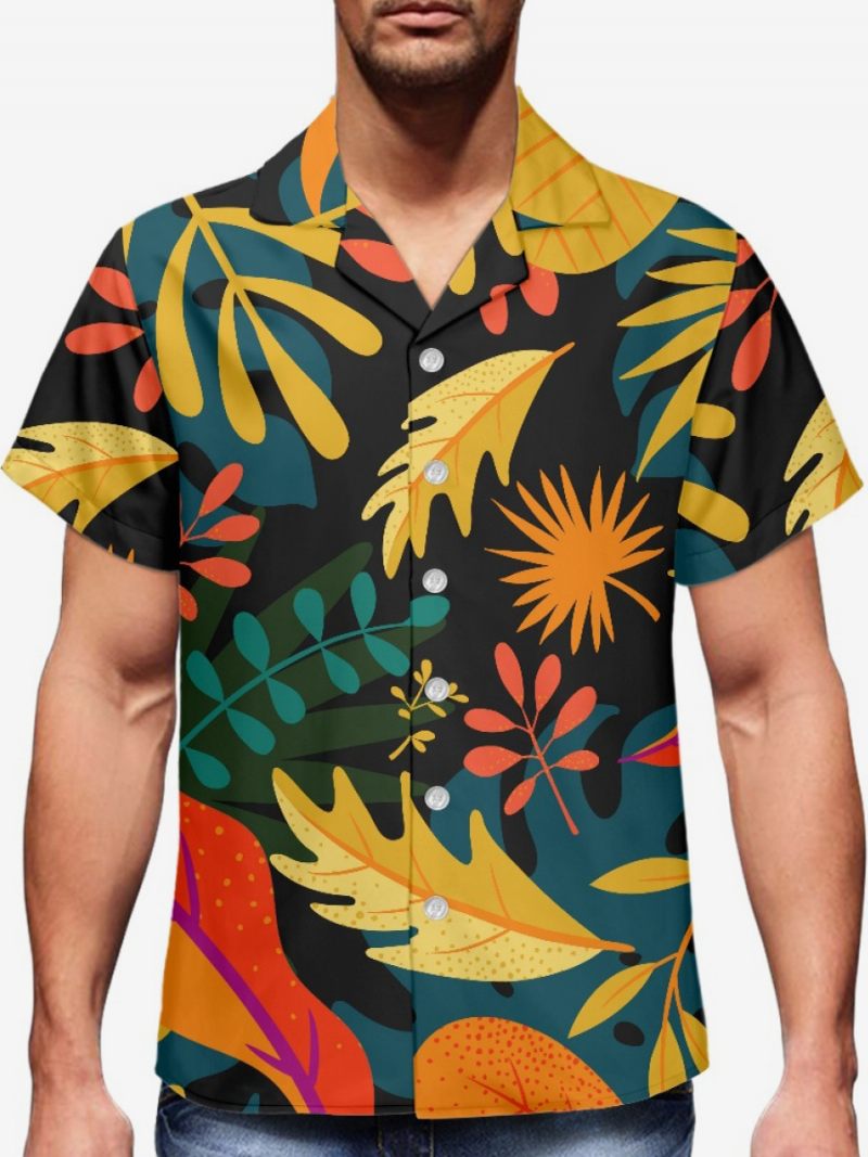 Chemise Hawaïenne À Manches Courtes Pour Hommes Haut Vacances Hawaïen Imprimé Tropical - Noir