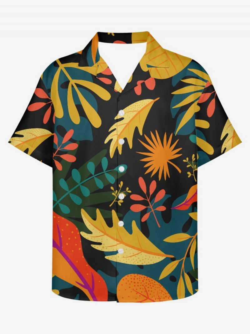 Chemise Hawaïenne À Manches Courtes Pour Hommes Haut Vacances Hawaïen Imprimé Tropical - Noir