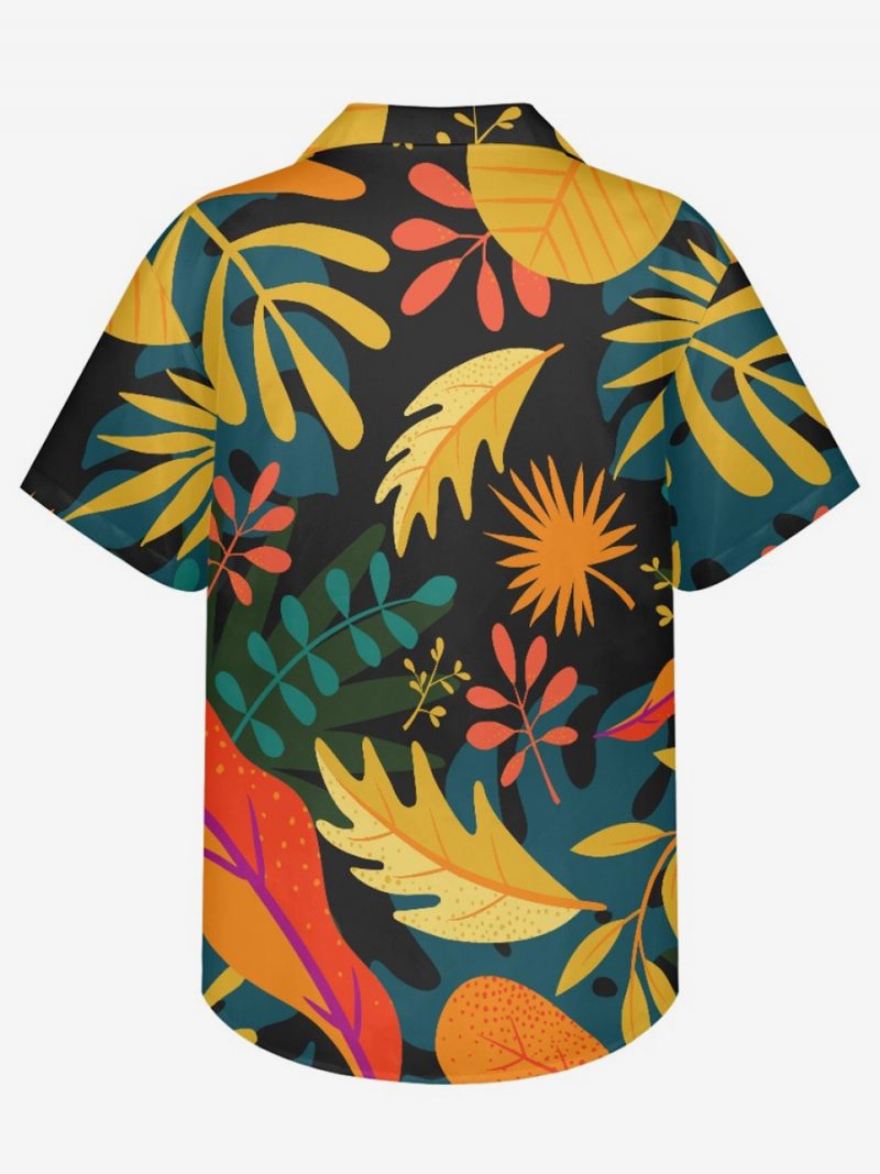 Chemise Hawaïenne À Manches Courtes Pour Hommes Haut Vacances Hawaïen Imprimé Tropical - Noir