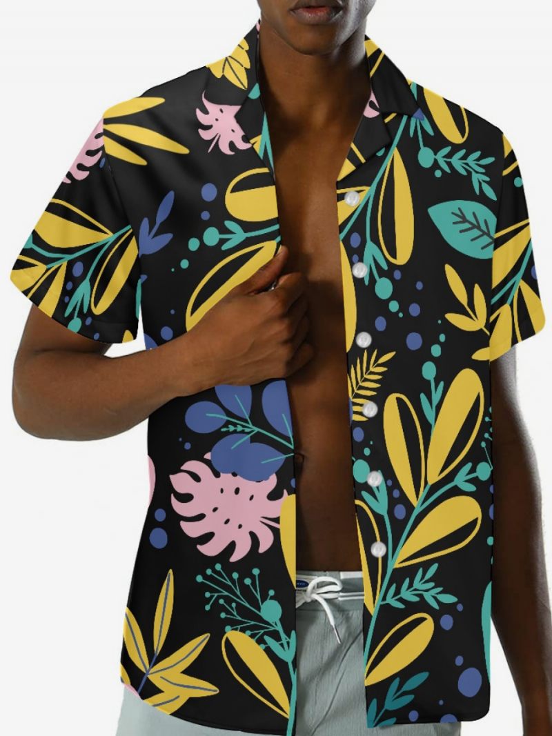 Chemise Hawaïenne À Manches Courtes Pour Hommes Haut Vacances Imprimé Plante