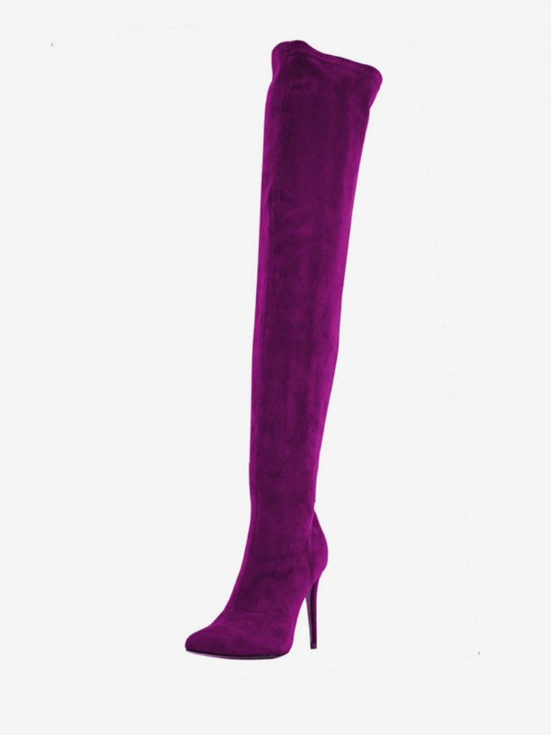 Bottes Au-dessus Du Genou Pour Femmes Extensibles À Talons Hauts Cuissardes Bout Pointu - Fuchsia