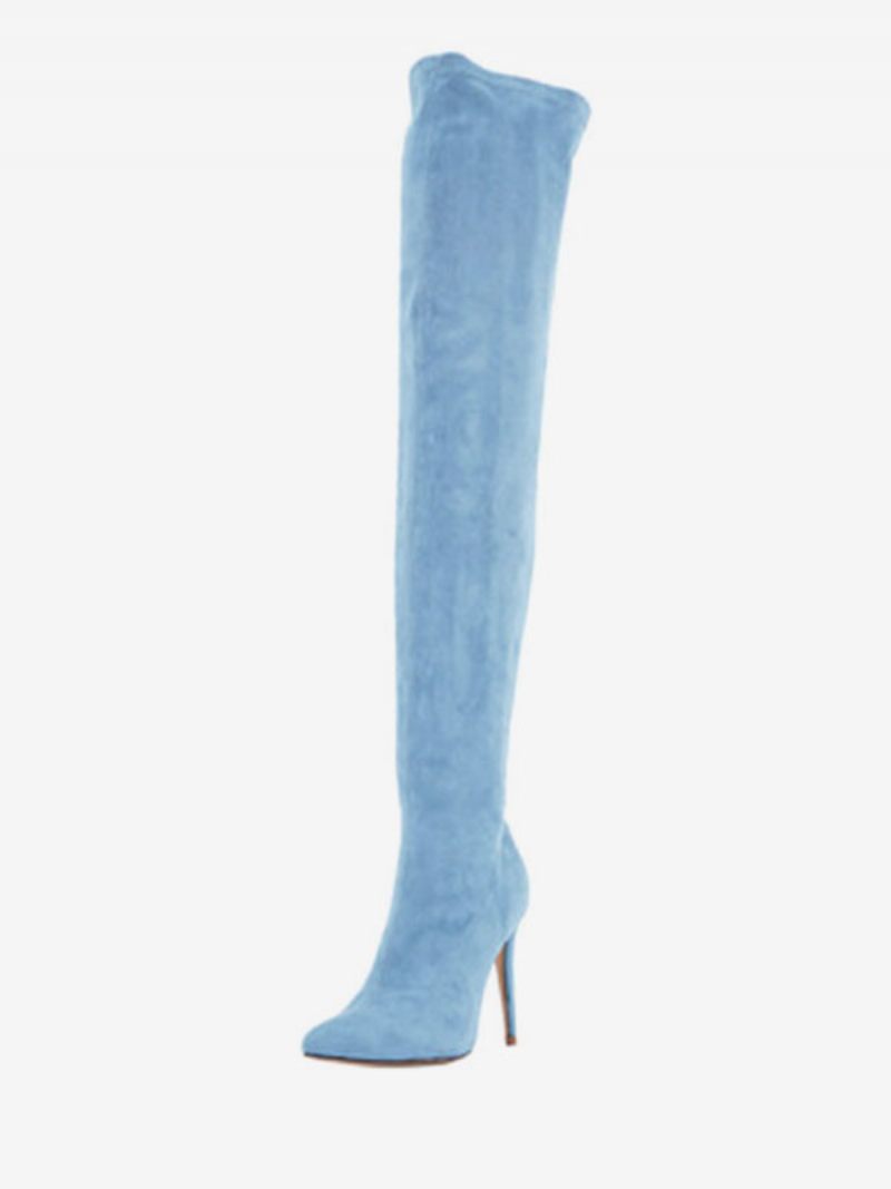 Bottes Au-dessus Du Genou Pour Femmes Extensibles À Talons Hauts Cuissardes Bout Pointu - Bleu Ciel Clair