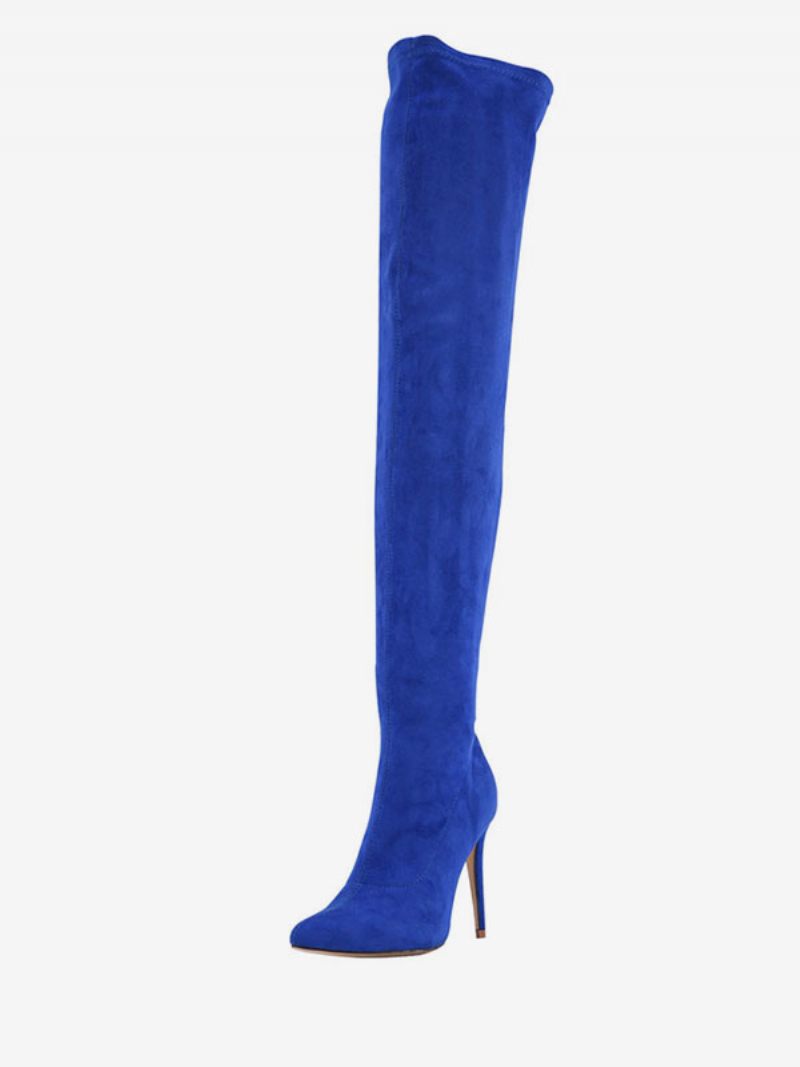 Bottes Au-dessus Du Genou Pour Femmes Extensibles À Talons Hauts Cuissardes Bout Pointu - Bleu Royal