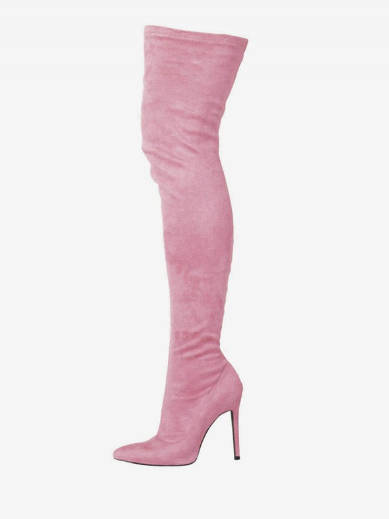 Bottes Au-dessus Du Genou Pour Femmes Extensibles À Talons Hauts Cuissardes Bout Pointu - Magenta