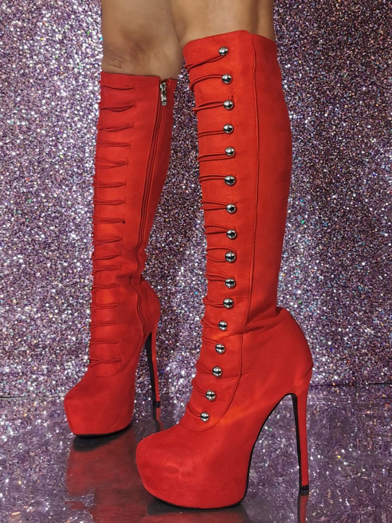 Bottes Au Genou Sexy À Talons Aiguilles Pour Femmes - Rouge