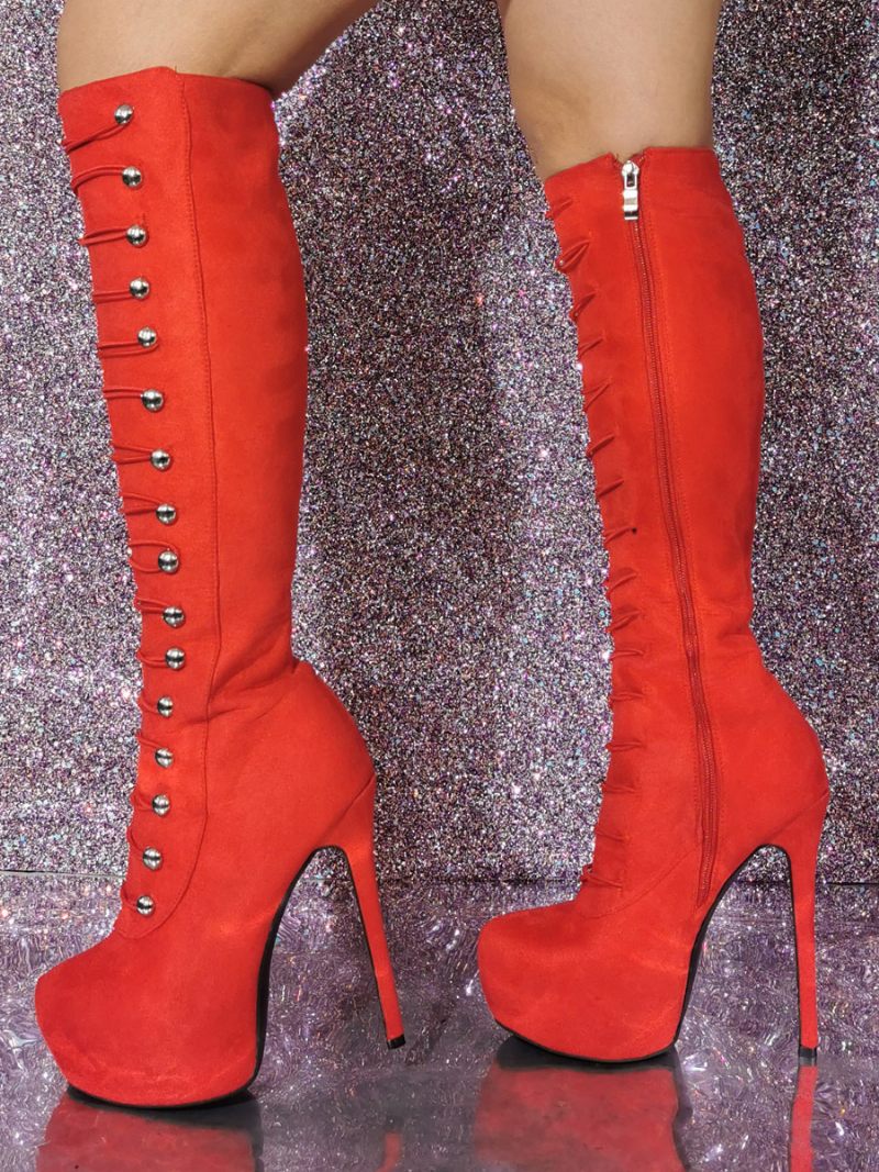 Bottes Au Genou Sexy À Talons Aiguilles Pour Femmes - Rouge