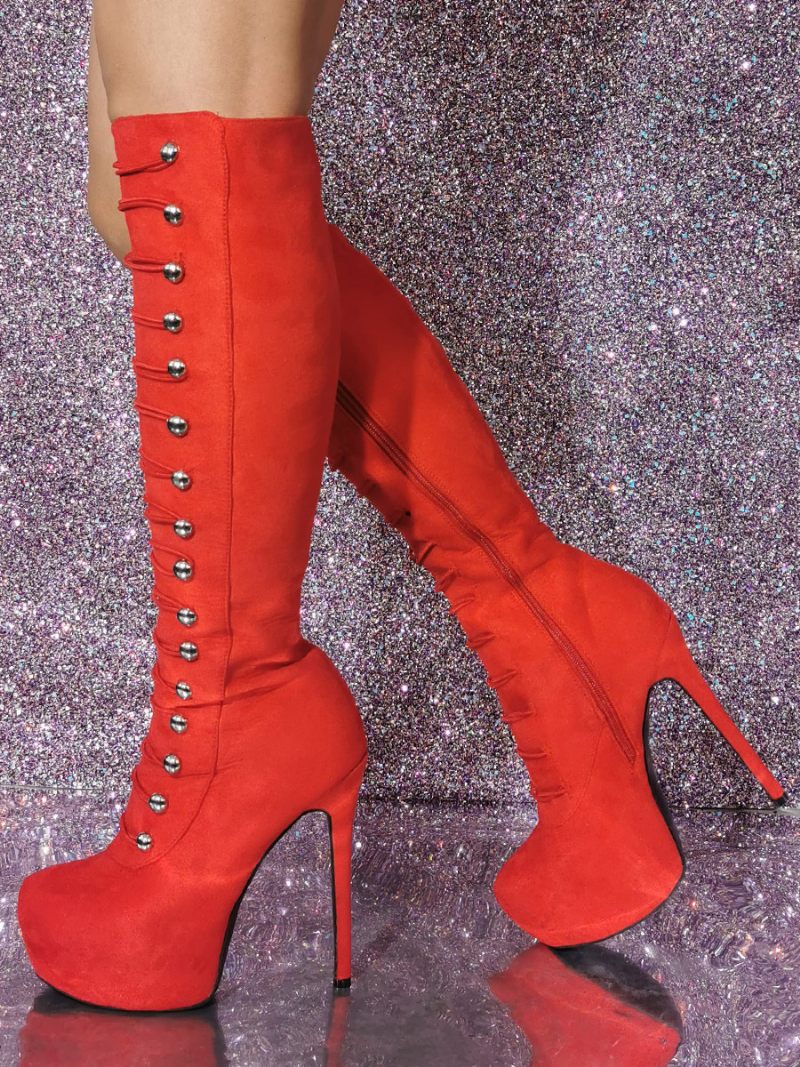 Bottes Au Genou Sexy À Talons Aiguilles Pour Femmes - Rouge