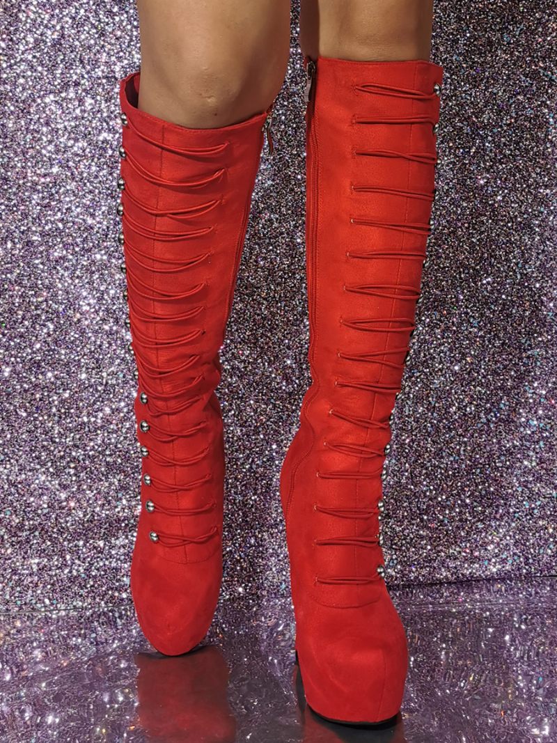 Bottes Au Genou Sexy À Talons Aiguilles Pour Femmes - Rouge