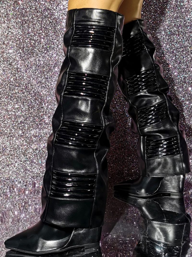 Bottes Au Genou À Talons Compensés La Mode Pour Femmes - Noir