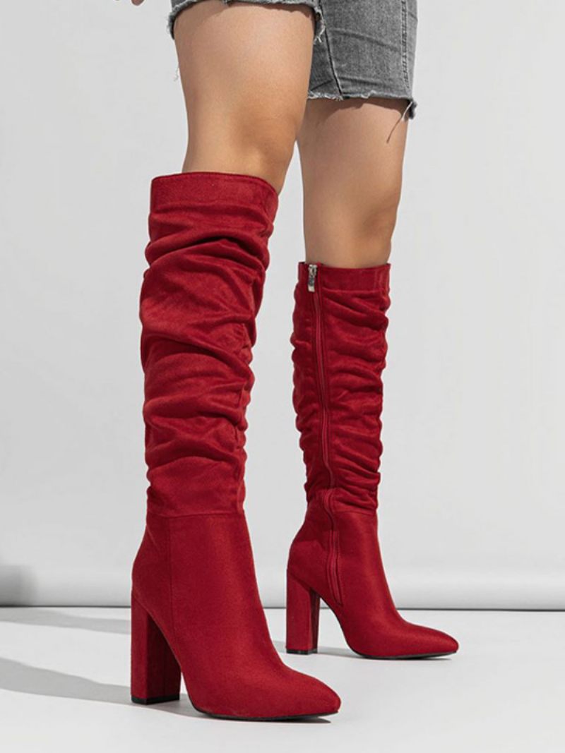 Bottes Chics À Talons Épais Pour Femmes - Rouge